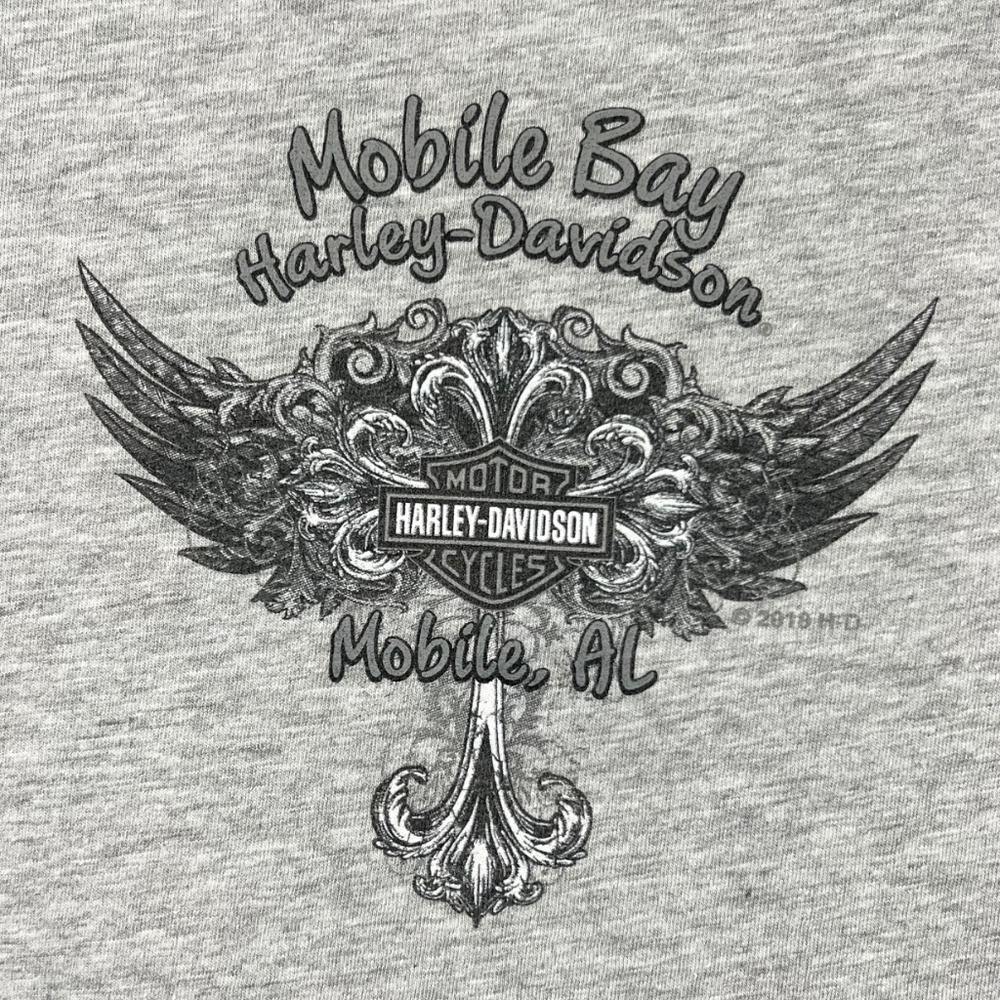 |•HARLEY-DAVIDSON•| Grey V-neck Mobile Bay Mobile, Alabama T-shirt Size 3X - Picture 6 of 11